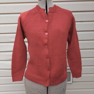 Vintage 60s Handknit Cardigan Sweater Rust Colour 36" Bust Handmade